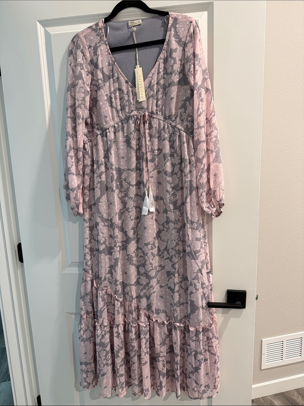 NWT Lovestitch Women's Pink Floral Tie-Waist Maxi Dress sz m